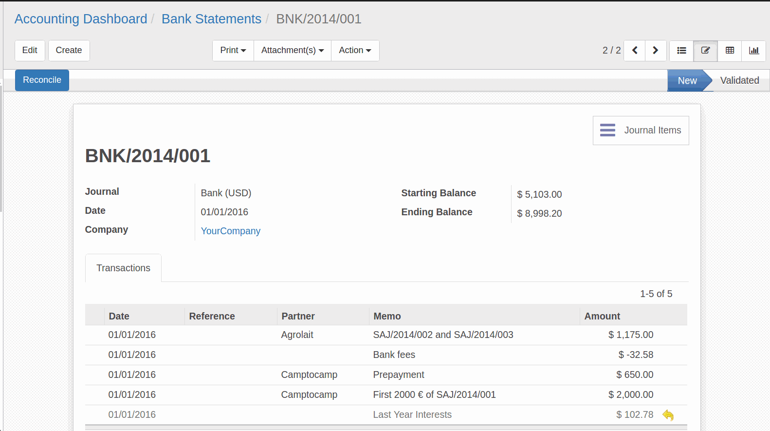 import and control of your bank statements